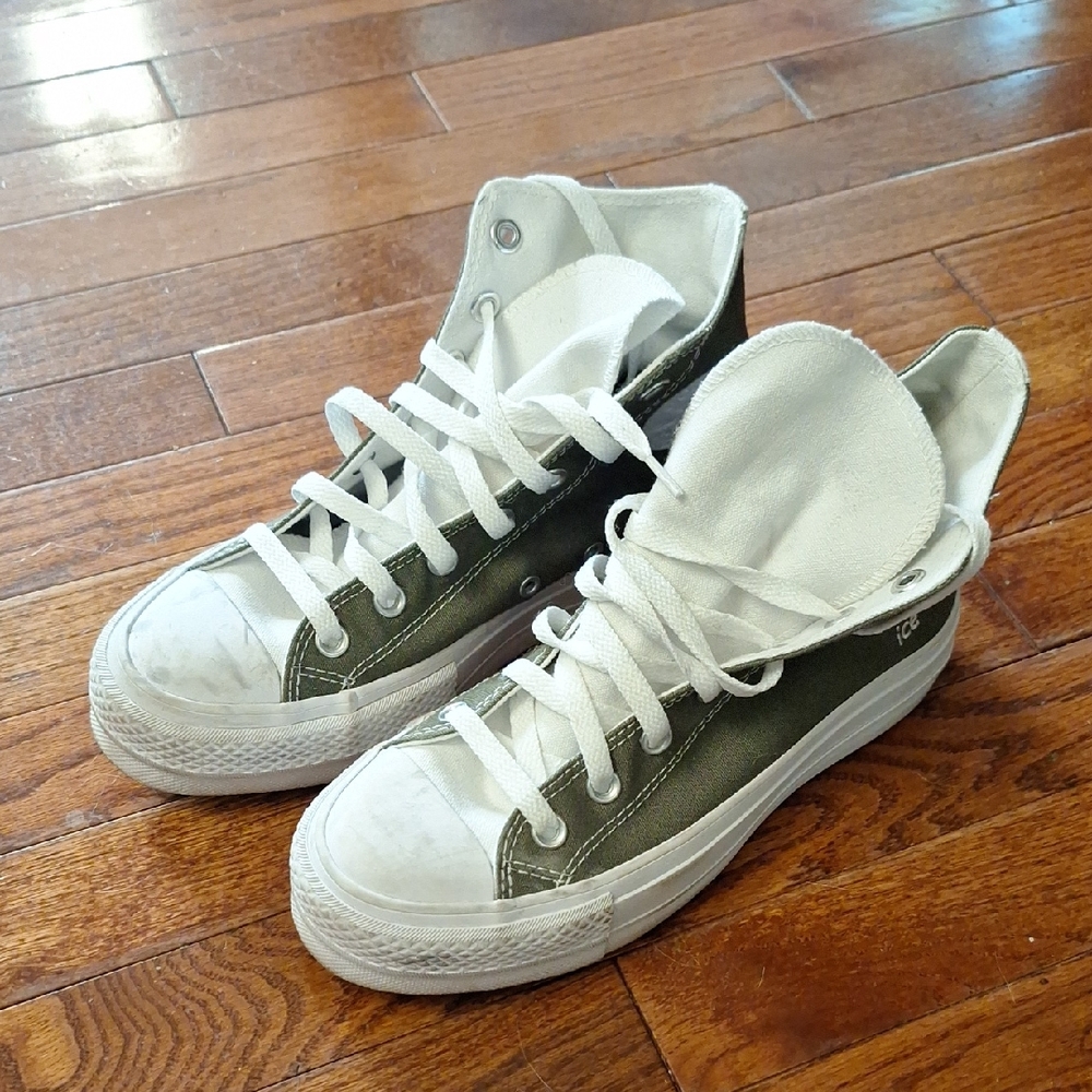 Olive Green and White Converse High-Top Sneakers